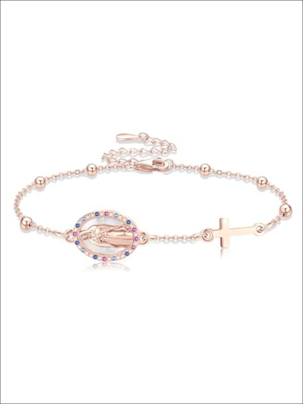 Virgin Mary Rosary Bracelet Sterling Silver Cross Pendant